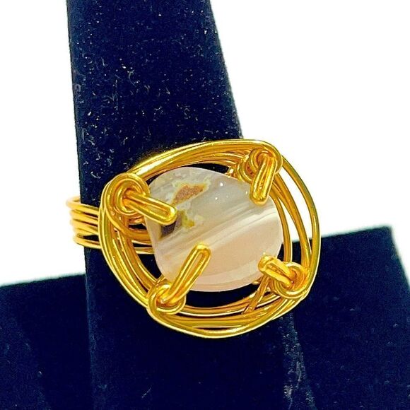 ✨ AGATE WIREWRAPPED GENUINE GEMSTONE CHUNKY RING ✨ - Picture 1 of 4